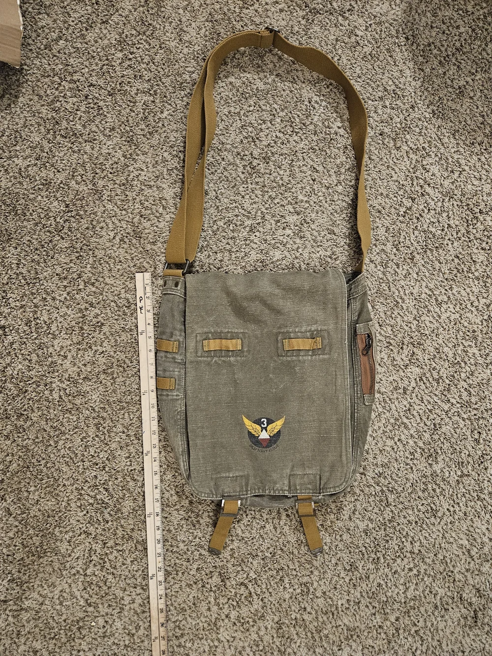 Vinatge Old Navy Olive Green Canvas Crossbody Satchel with Mustard Strap